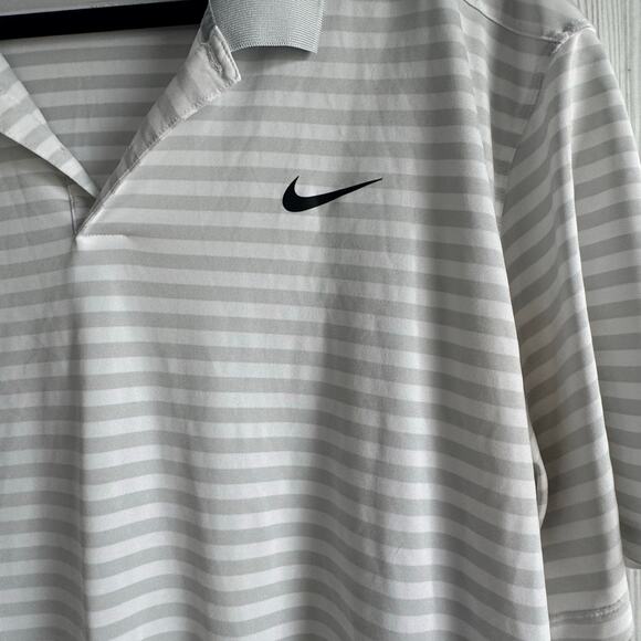 Nike Golf Dri-Fit Gray White Stripe Breathable Polo Shirt Men XXL - Picture 2 of 4